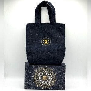 Chanel GWP New In Box! CC Small Tote/Satchel Bag Navy Blue Tweed Gold Accents